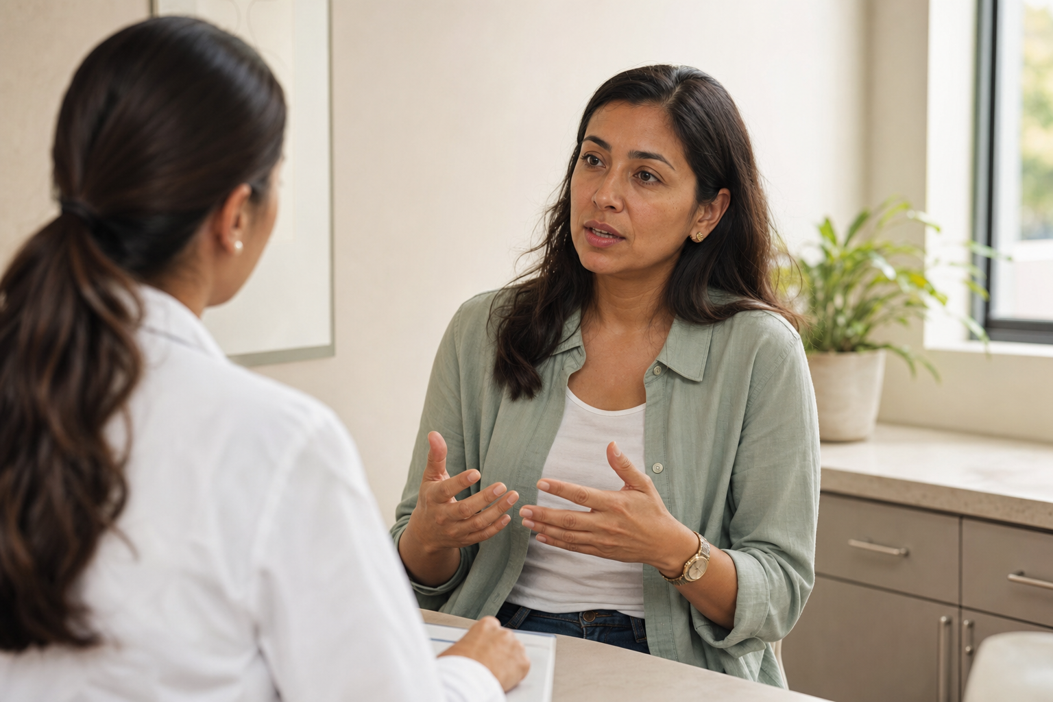 Paciente conversando con una profesional de la salud