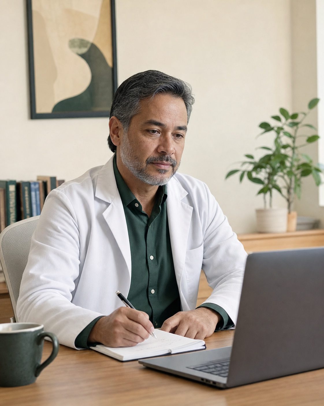 Profesional de salud revisando información clínica con atención